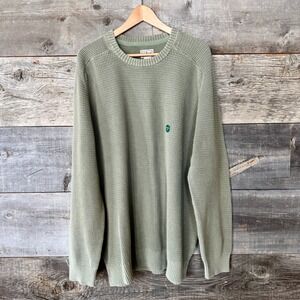 LL Bean NWT Men's Textured Washed Cotton Crew Sweater XXL Olive Gray Waffle Knit